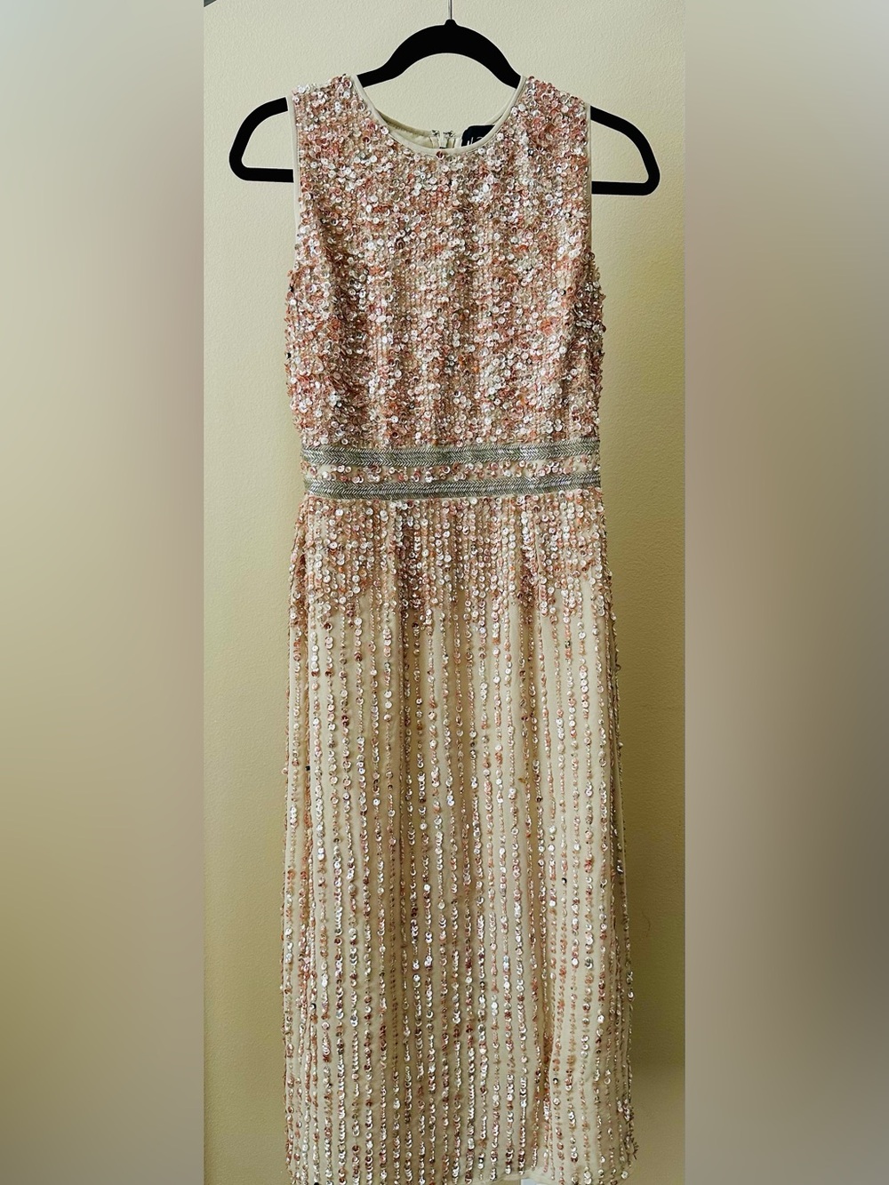Mac Duggal Sequin Midi Dress in Pink & Silver Size 4 Like New